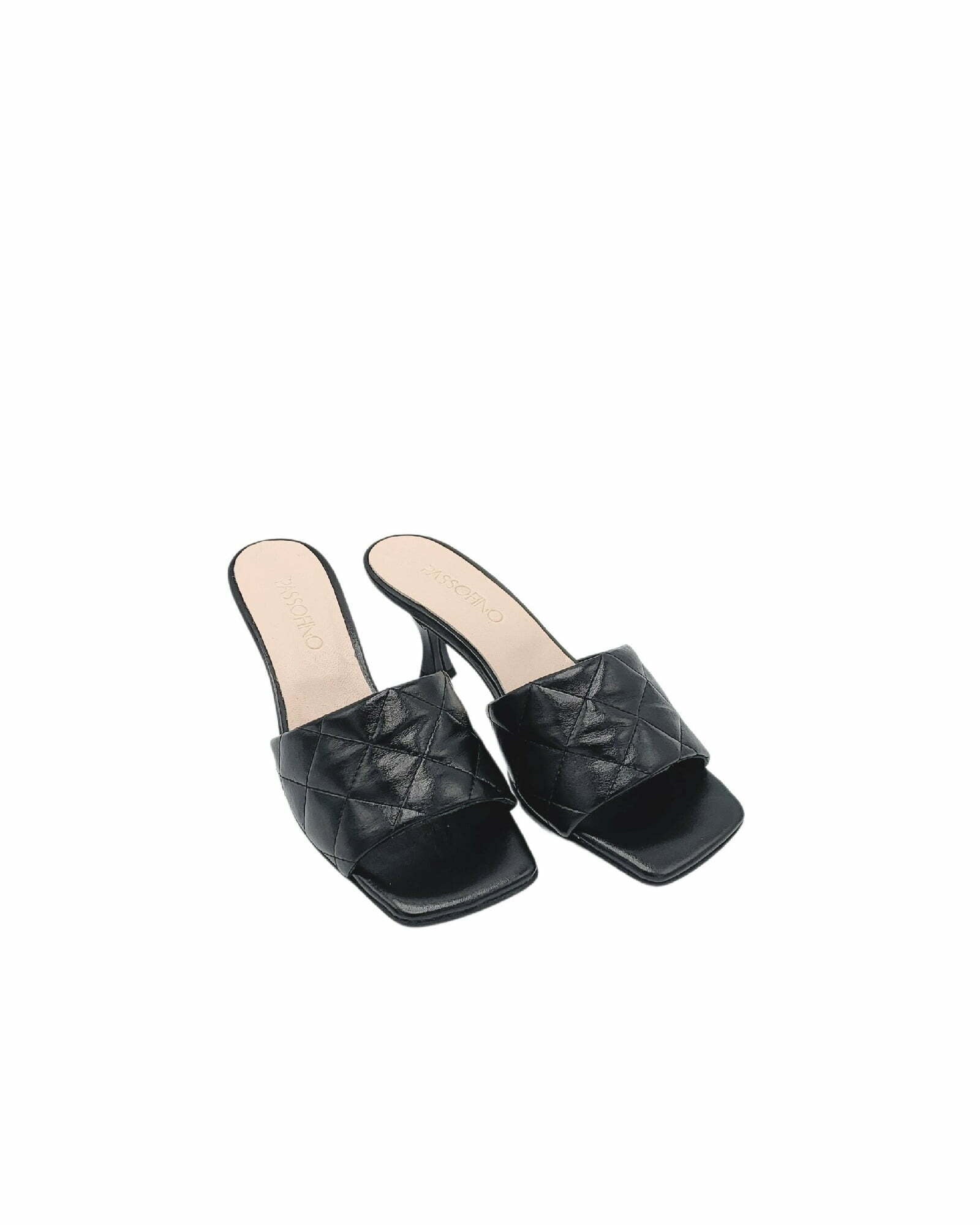 Papuci cu toc jos si cusaturi PF246-2 negru
