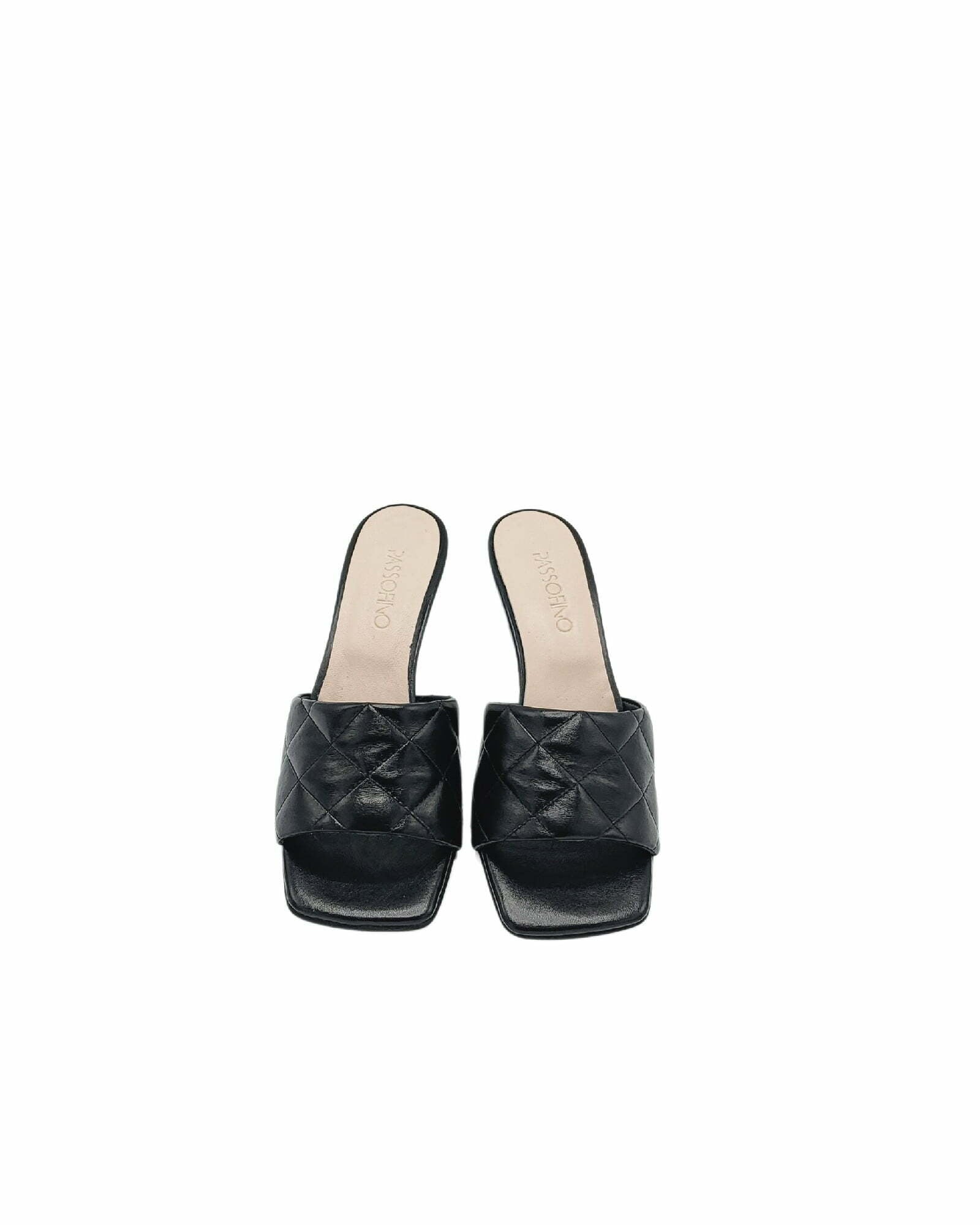 Papuci cu toc jos si cusaturi PF246-2 negru