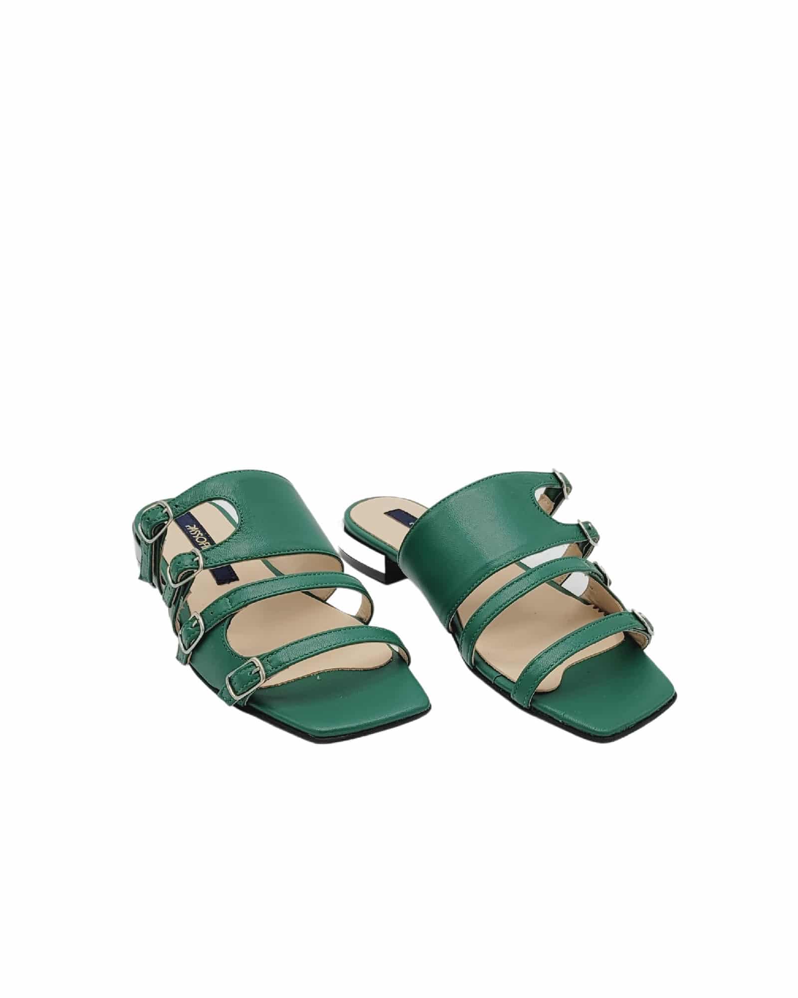 Papuci cu toc patrat si catarame Amber Green