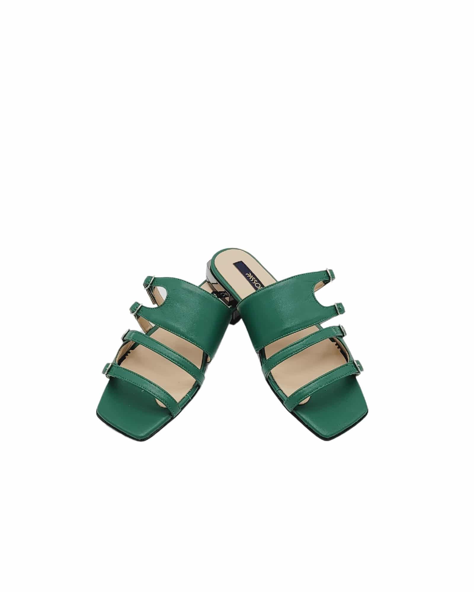 Papuci cu toc patrat si catarame Amber Green