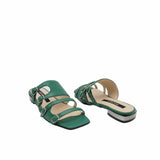 Papuci cu toc patrat si catarame Amber Green