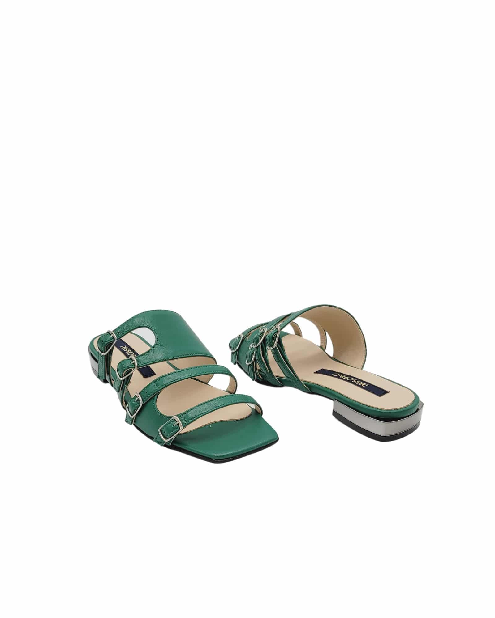 Papuci cu toc patrat si catarame Amber Green