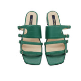 Papuci cu toc patrat si catarame Amber Green