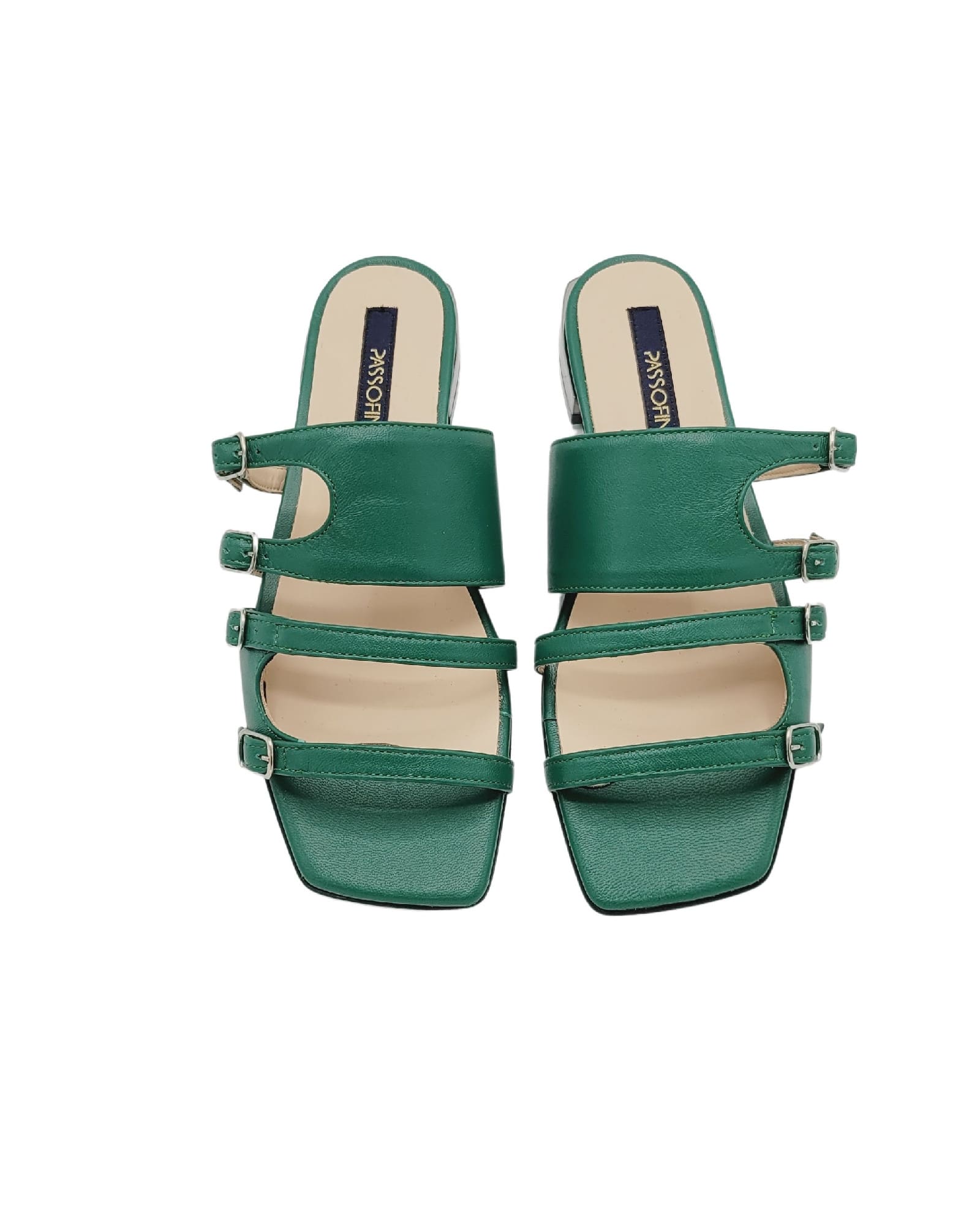 Papuci cu toc patrat si catarame Amber Green