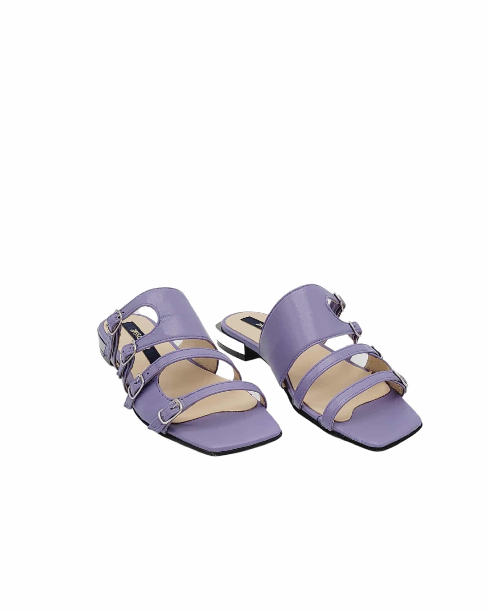 Papuci cu toc patrat si catarame Amber Purple