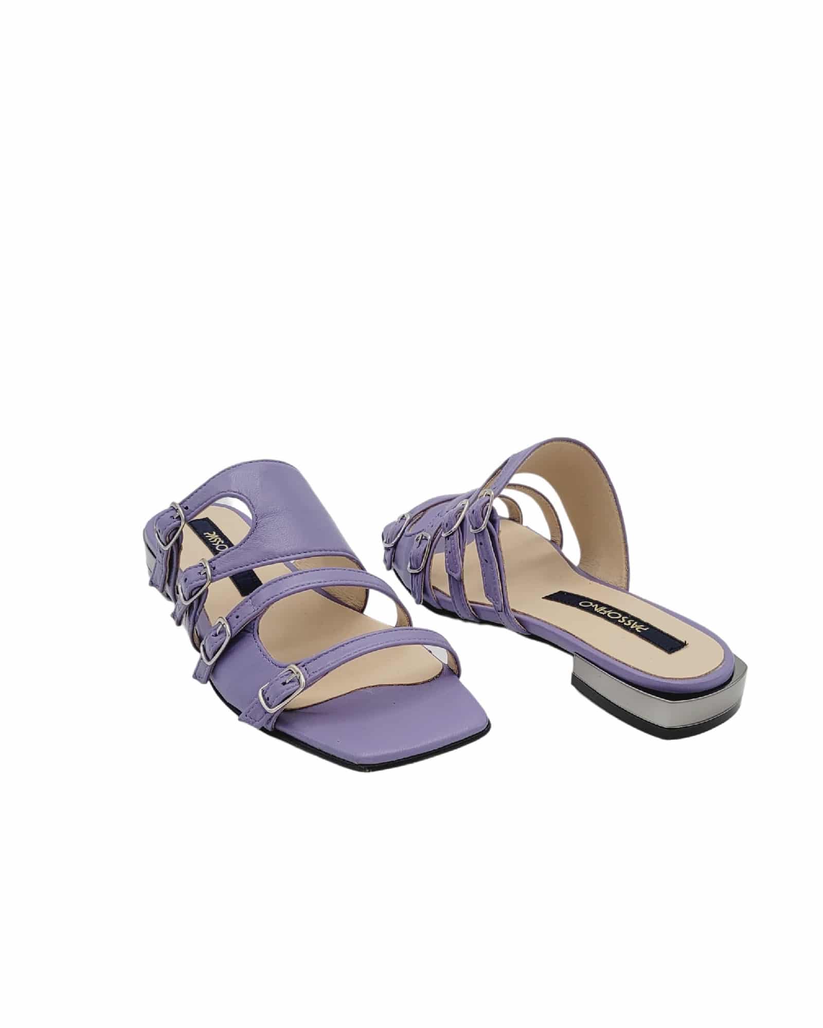 Papuci cu toc patrat si catarame Amber Purple