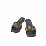 Papuci din material brodat Flowers Black