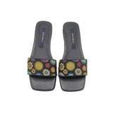 Papuci din material brodat Flowers Black