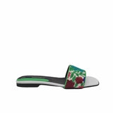 Papuci din material brodat Flowers White