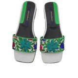 Papuci din material brodat Flowers White