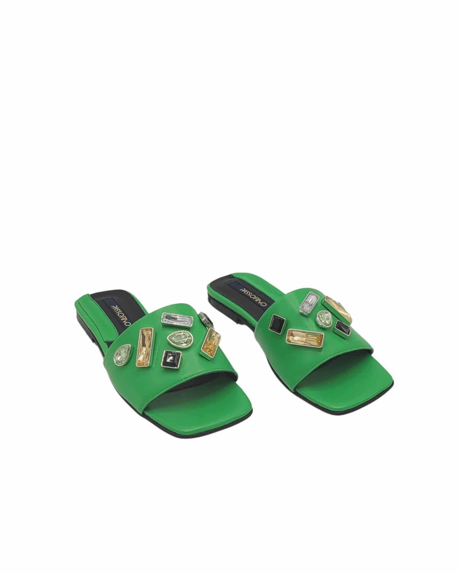 Papuci moderni accesorizati Stone Green