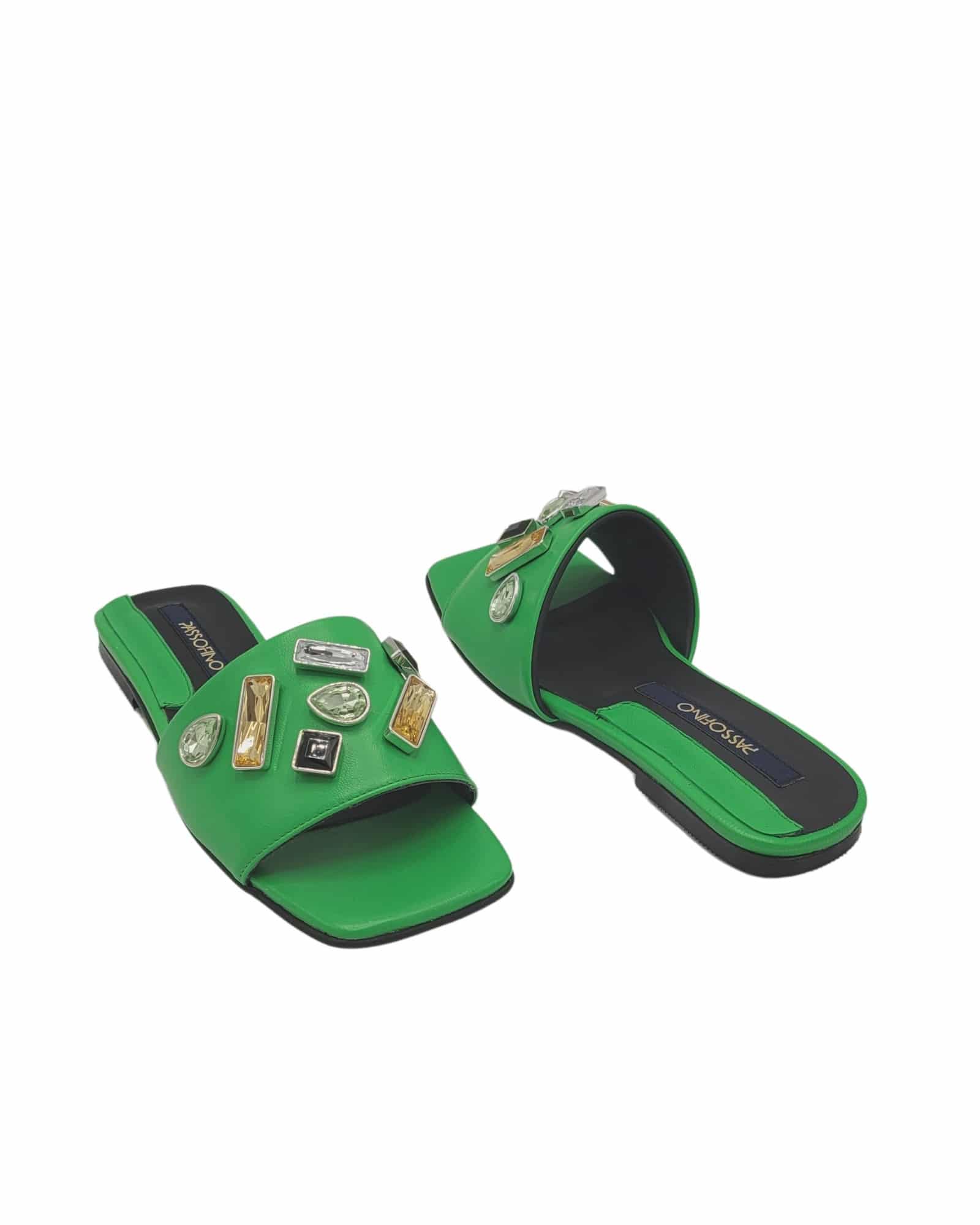 Papuci moderni accesorizati Stone Green