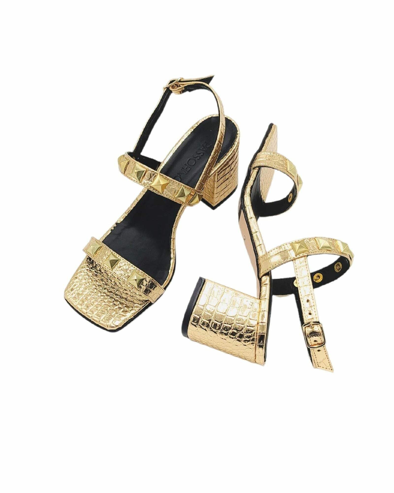 Sandale accesorizate Alma auriu imprimeu
