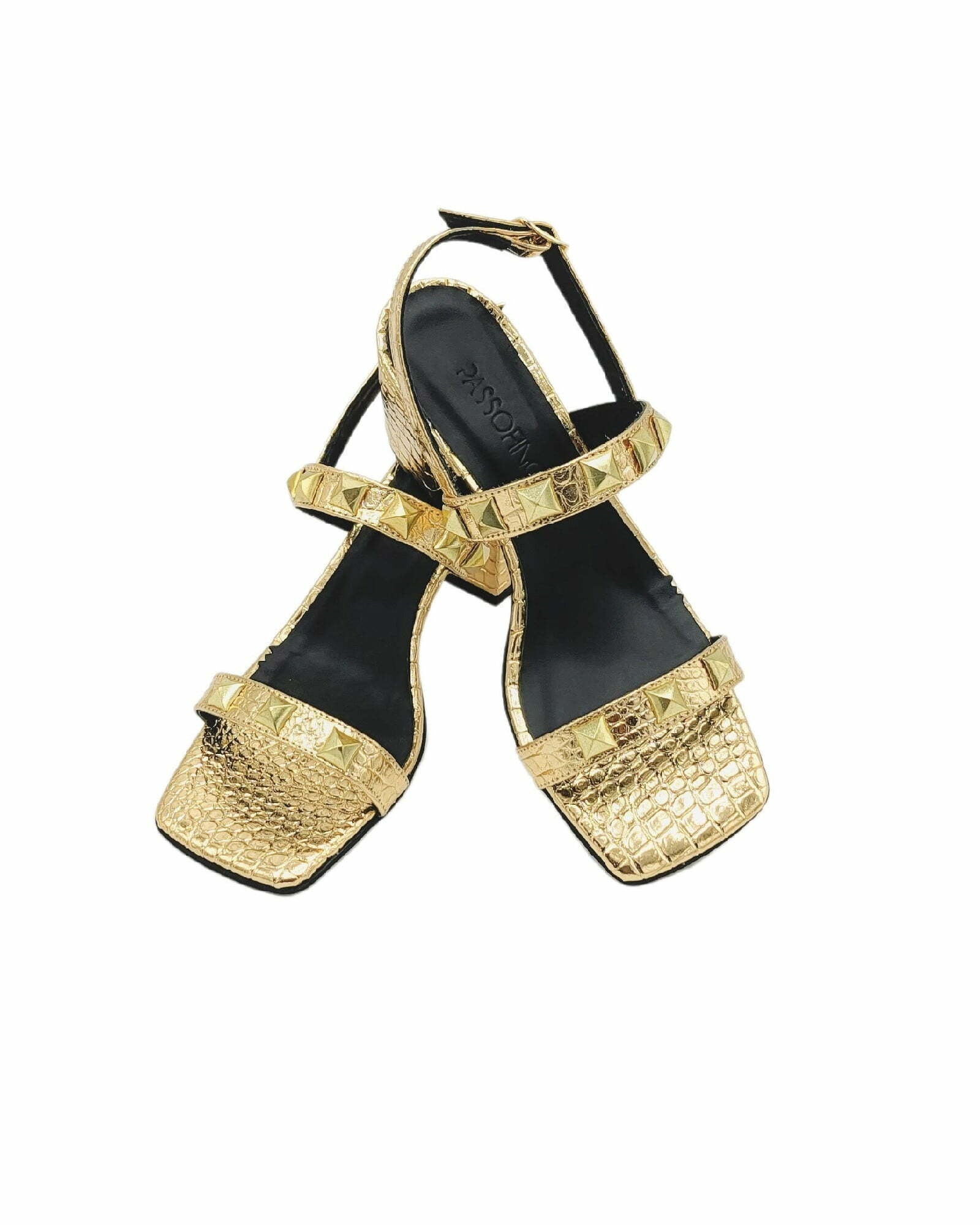 Sandale accesorizate Alma auriu imprimeu