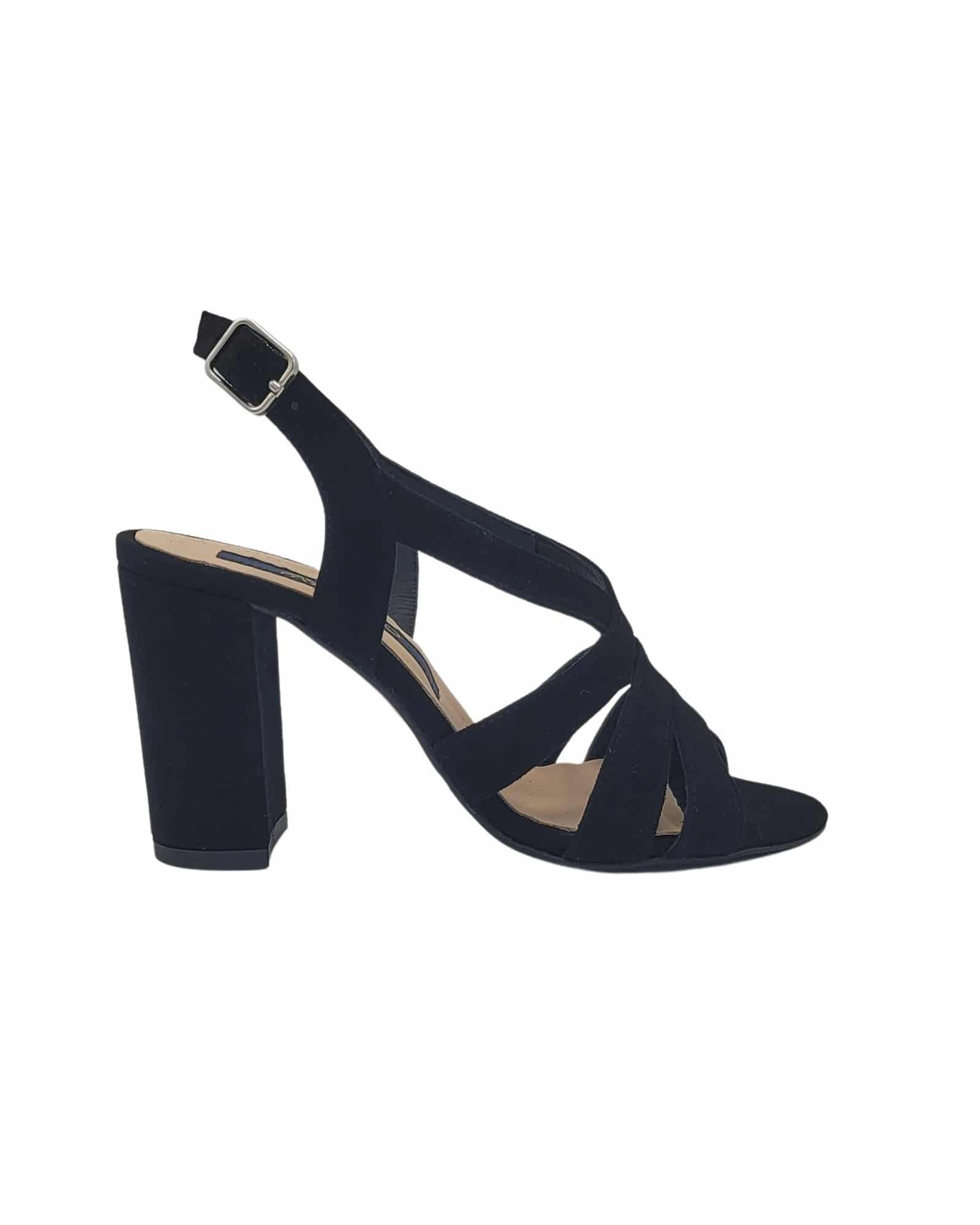Sandale cu toc din piele intoarsa Victoria Black