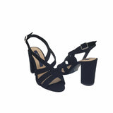 Sandale cu toc din piele intoarsa Victoria Black