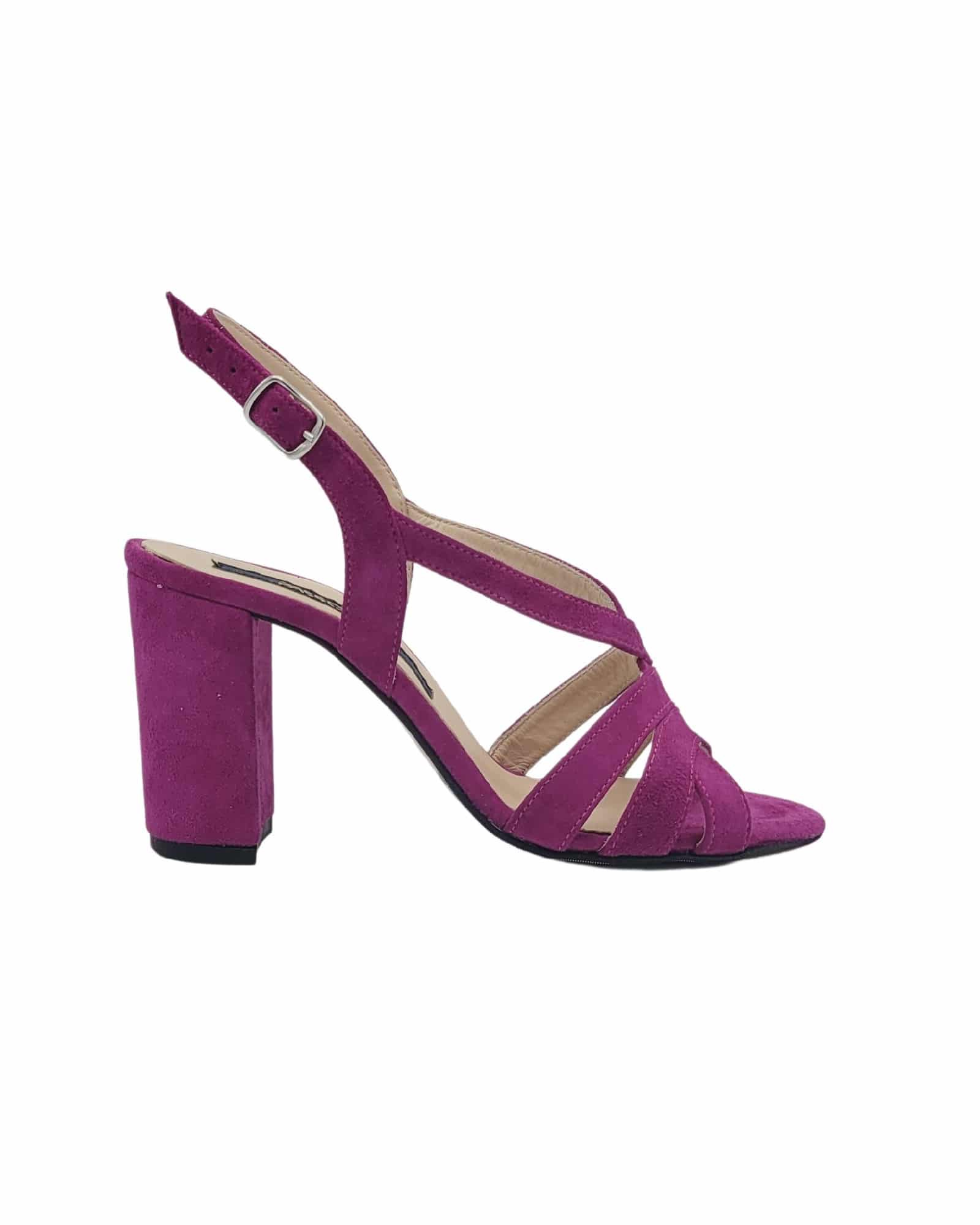 Sandale cu toc din piele intoarsa Victoria Fuchsia