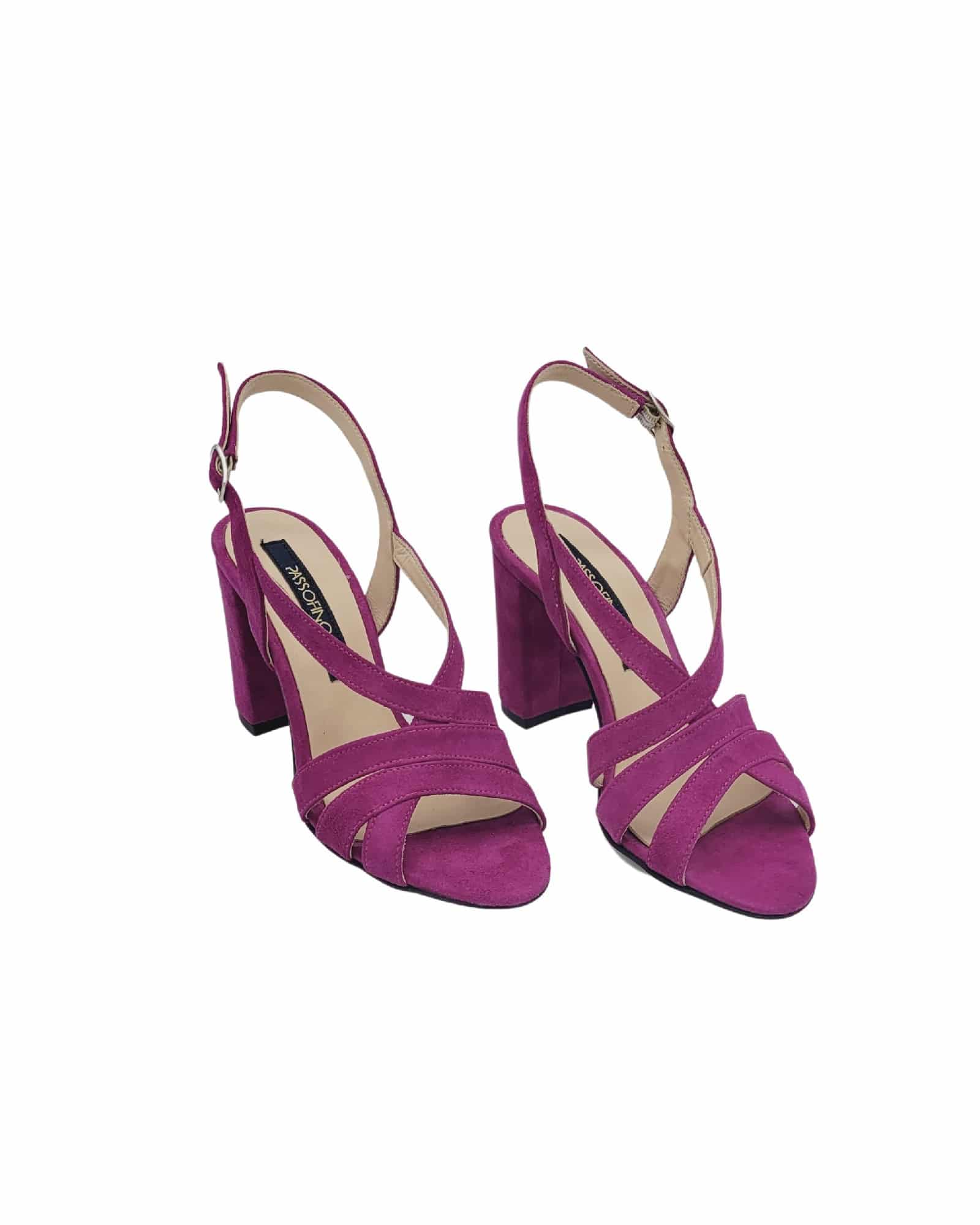 Sandale cu toc din piele intoarsa Victoria Fuchsia