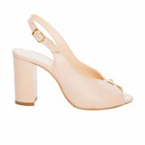 Sandale cu toc gros si accesoriu / nude