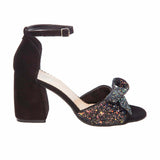 Sandale cu toc gros si funda din glitter / negru