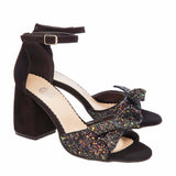 Sandale cu toc gros si funda din glitter / negru