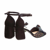 Sandale cu toc gros si funda din glitter / negru