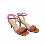 Sandale cu toc jos si barete soft PF246 coniac