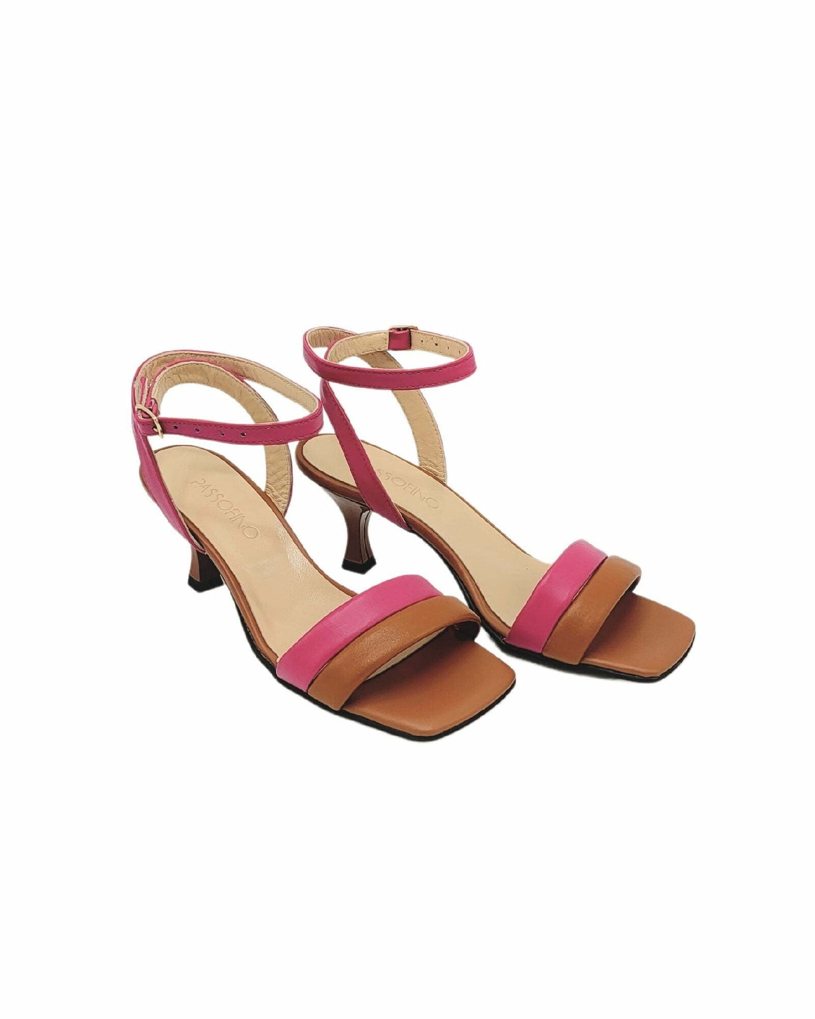 Sandale cu toc jos si barete soft PF246 coniac
