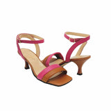 Sandale cu toc jos si barete soft PF246 coniac
