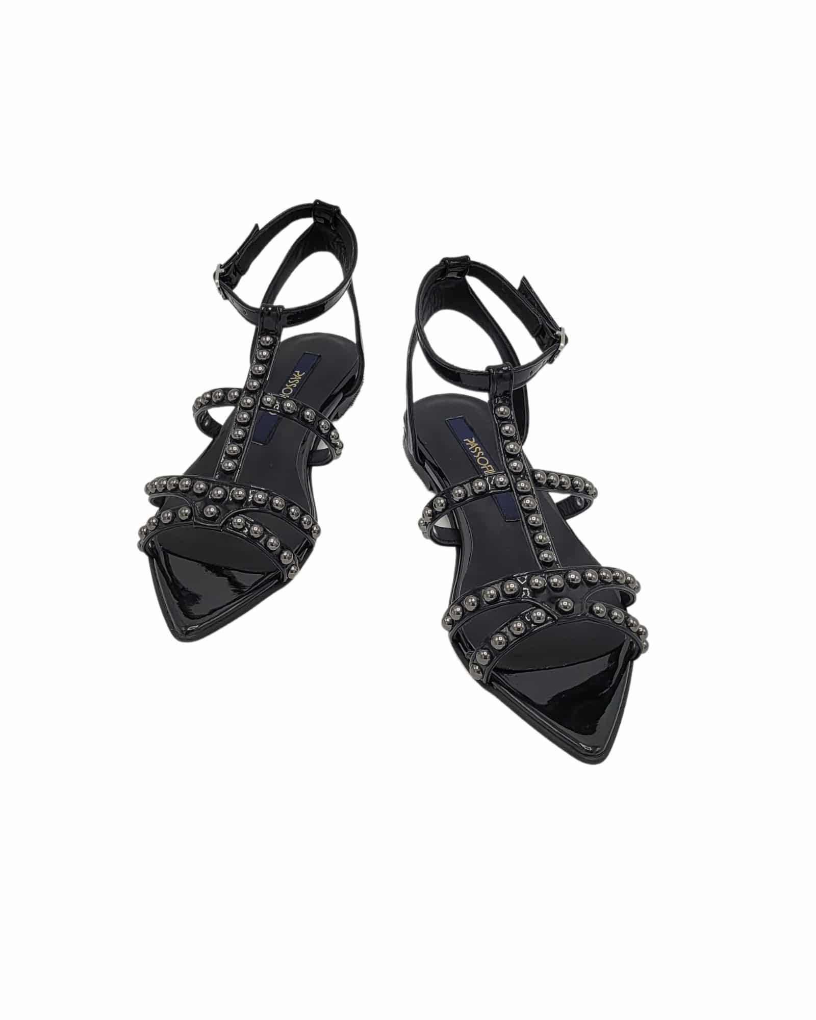 Sandale cu varf ascutit si aplicatii MetallicaBlack
