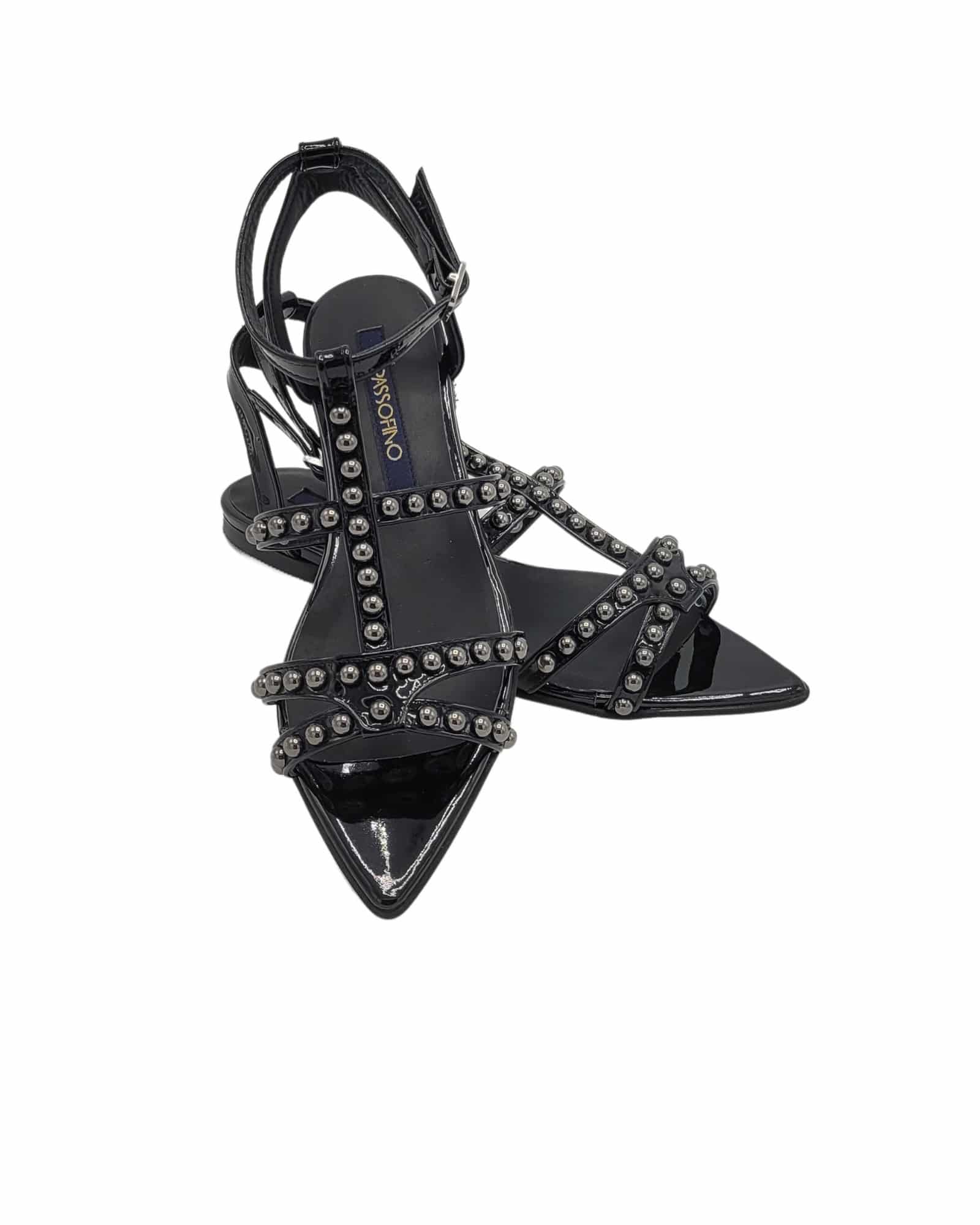Sandale cu varf ascutit si aplicatii MetallicaBlack