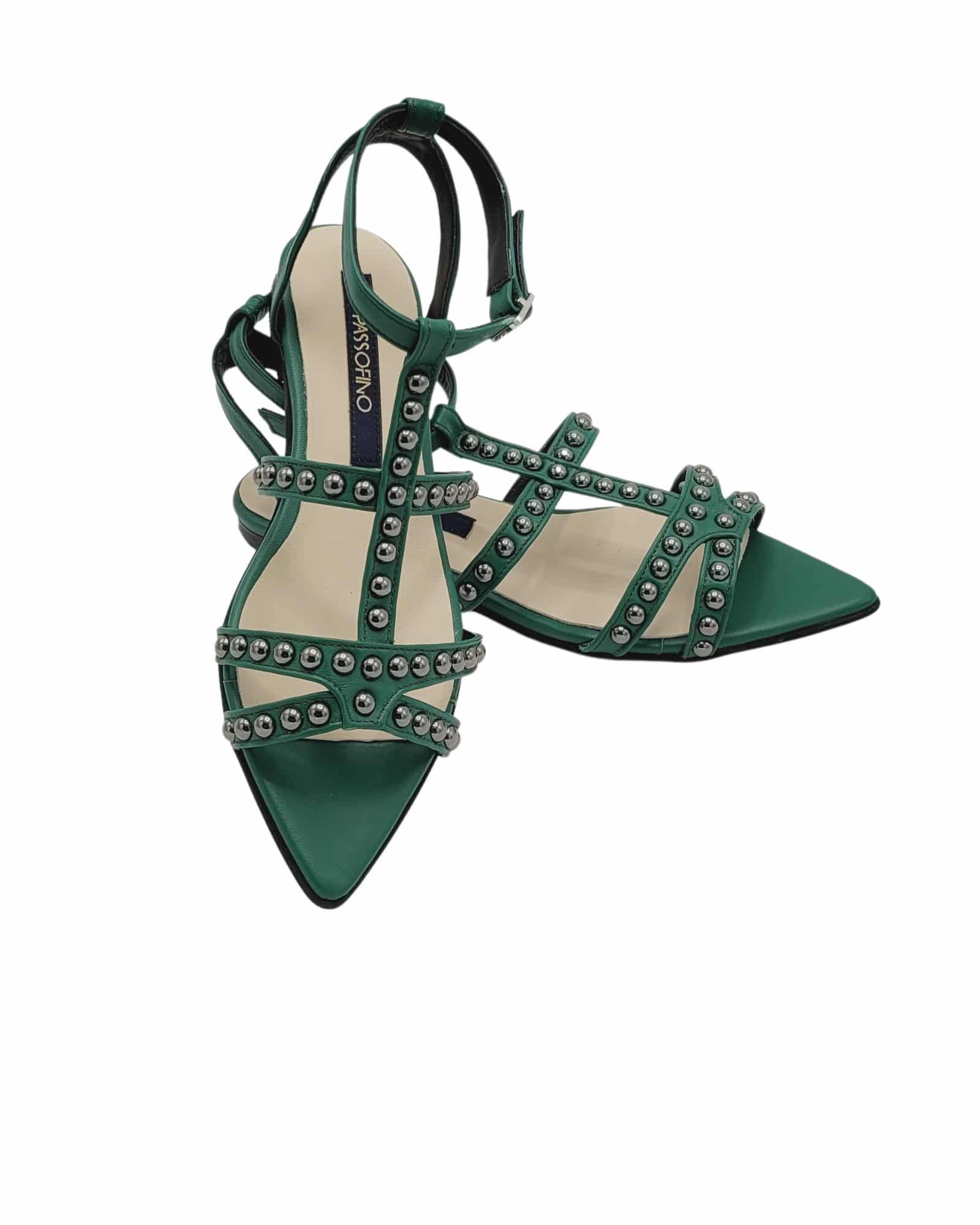 Sandale cu varf ascutit si aplicatii MetallicaGreen