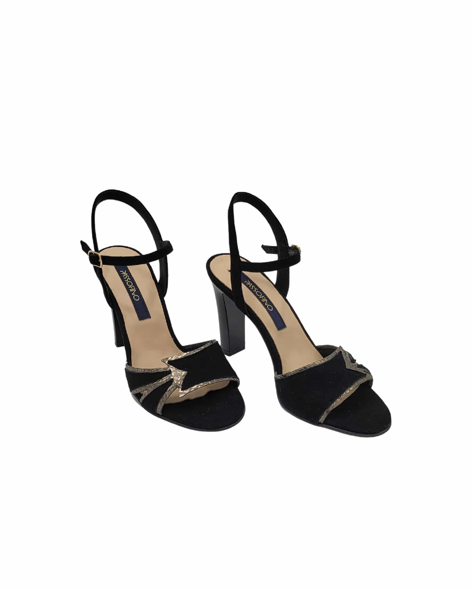 Sandale elegante din piele intoarsa Crystal Black