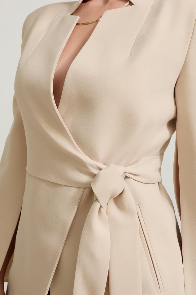 Sacou Elegant Cu Decolteu Asimetric Si Cordon In Talie