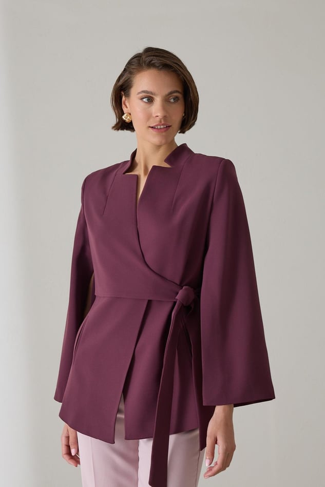 Sacou Elegant Cu Decolteu Asimetric Si Cordon In Talie