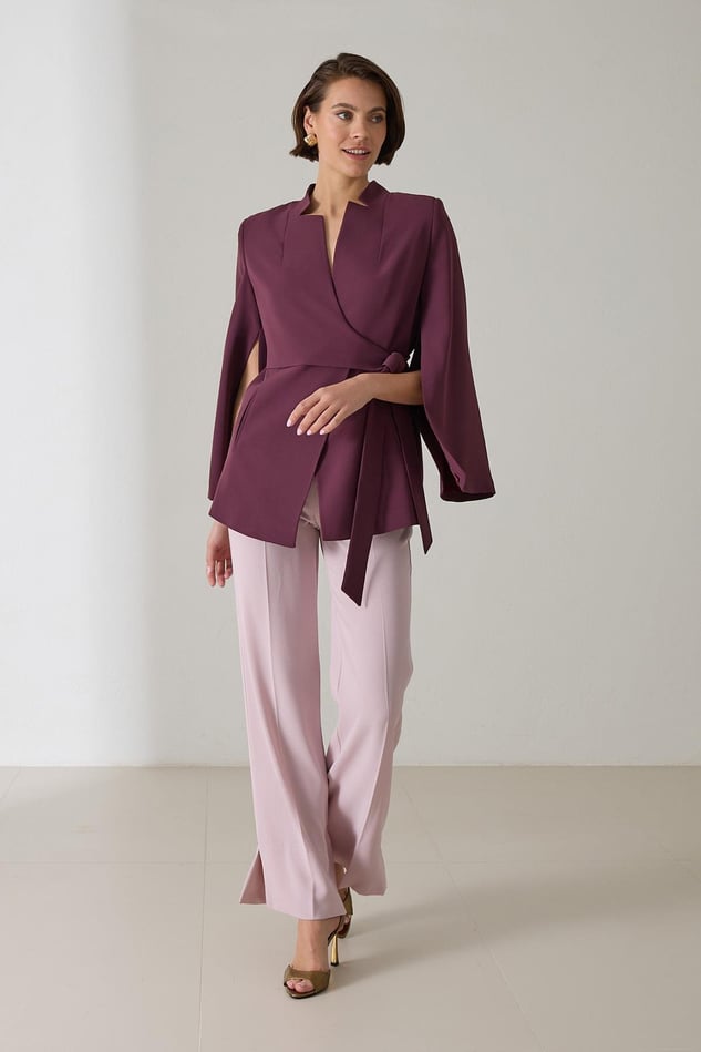 Sacou Elegant Cu Decolteu Asimetric Si Cordon In Talie