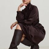 Rochie Lunga Satin Ciocolatiu