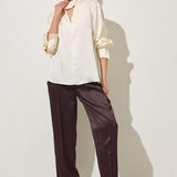 Bluza Satin Crem Cu Decolteu In V