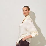 Bluza Satin Crem Cu Decolteu In V