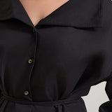 Camasa Neagra Cu Siret In Talie Si Guler Adanc