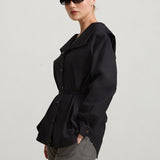 Camasa Neagra Cu Siret In Talie Si Guler Adanc