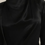 Bluza Neagra Din Satin Cu Guler Inalt Si Cordon In Talie