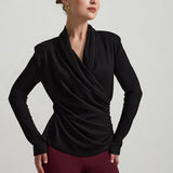Bluza Neagra Cu Guler In V Si Aspect Incretit