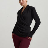 Bluza Neagra Cu Guler In V Si Aspect Incretit