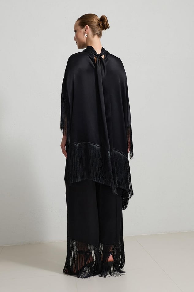 Set Negru Satin Cu Franjuri