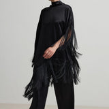 Set Negru Satin Cu Franjuri