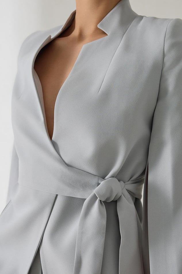 Sacou Elegant Cu Decolteu Asimetric Si Cordon In Talie