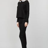 Top negru cu guler dantelat