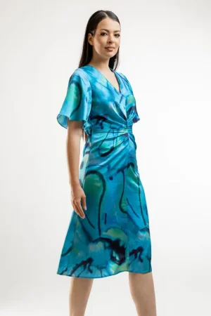 rochie-caramel-midi-eleganta-cu-pliuri-decorative-albastra-r8427-36551-2