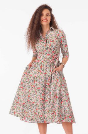 Rochie camasa cu imprimeu floricele verzi-1